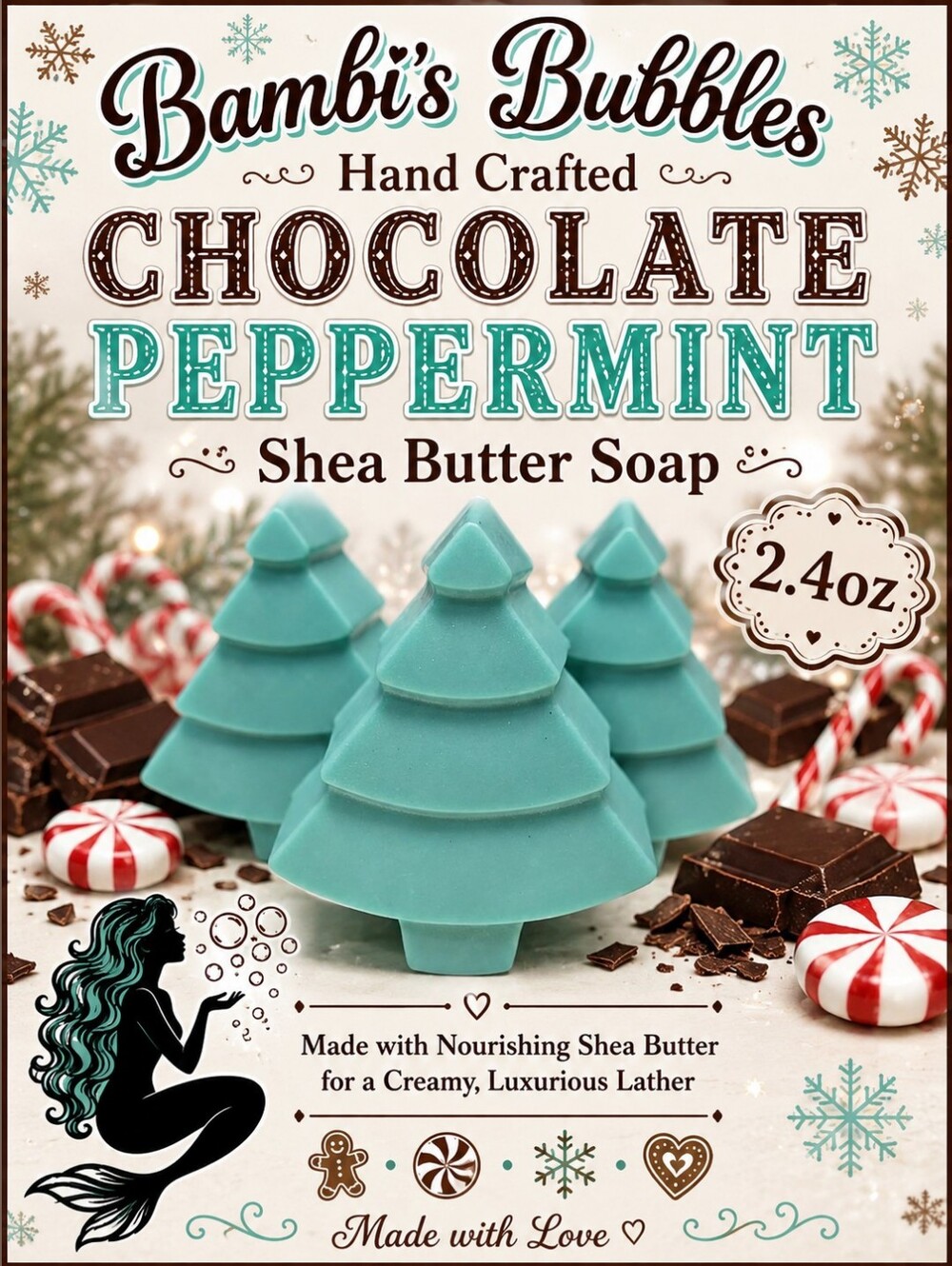 Back In Stock! Chocolate Peppermint Shea Butter Soap 2.4oz